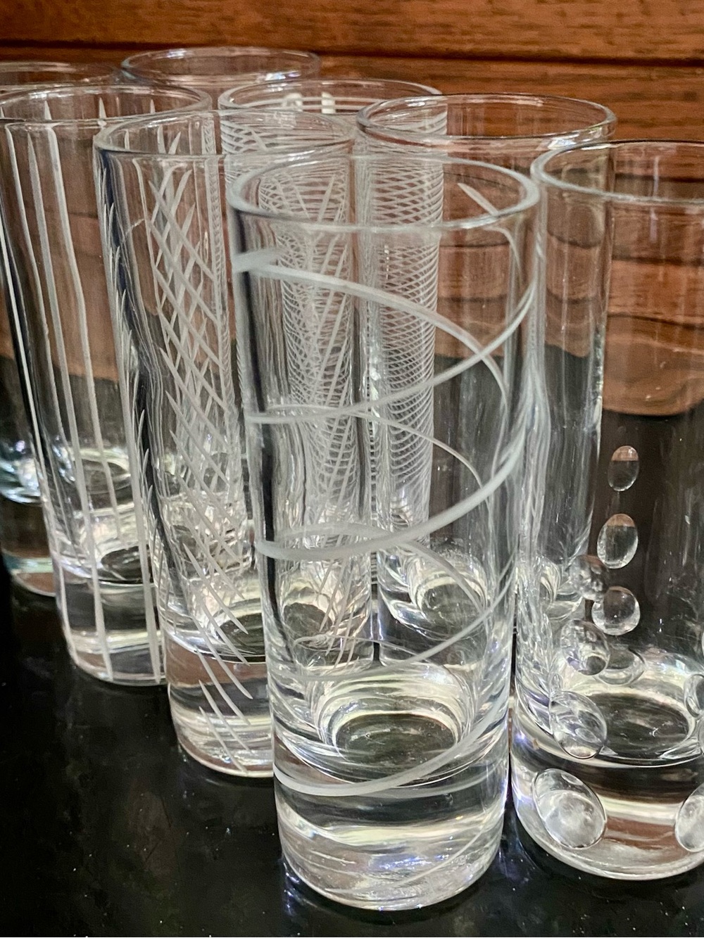 Clear Etched Highball Glasses - Set of 8